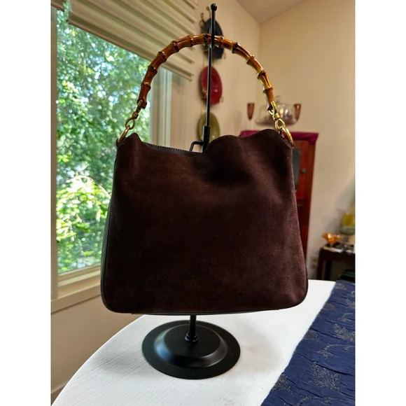 Gucci Brown Suede Bamboo Handle Bag w/ Shoulder Strap - Picture 2 of 16